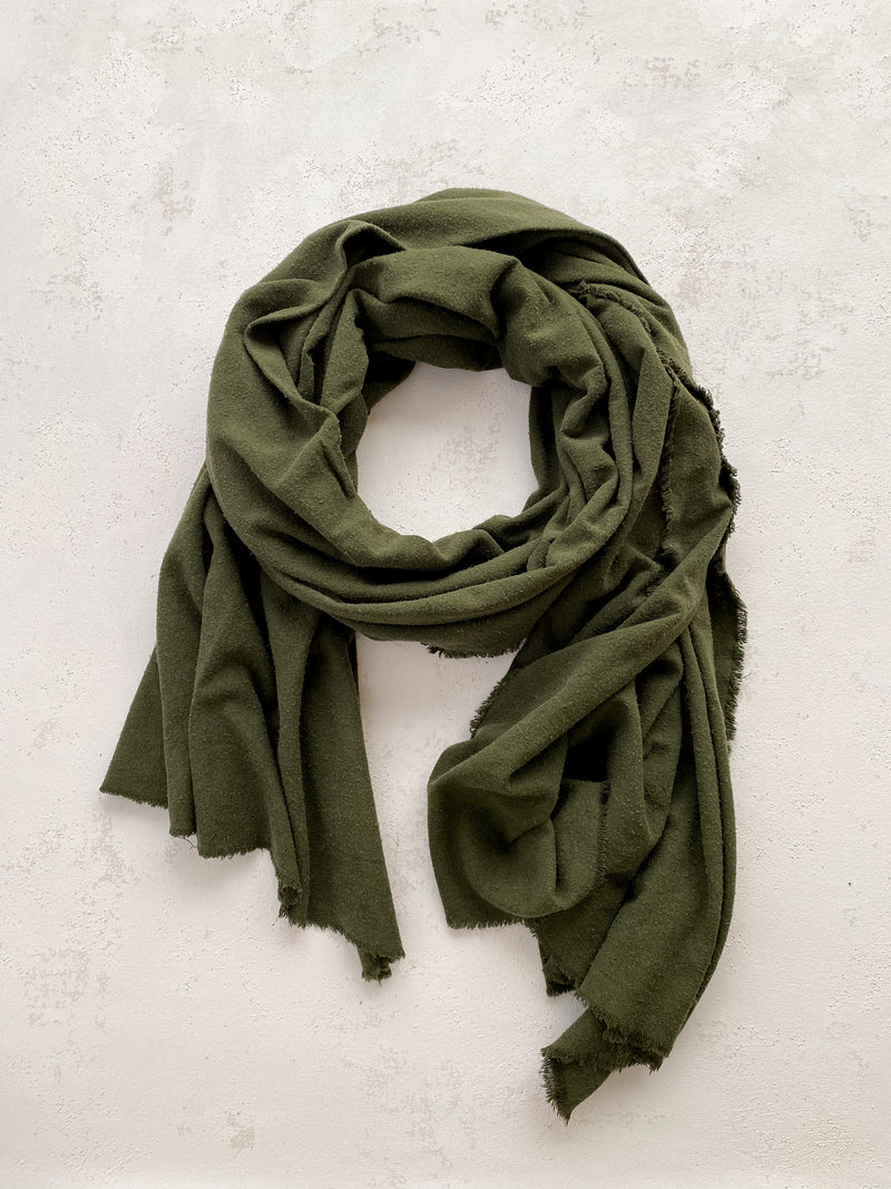 Washable Silk Blanket Scarf in Olive