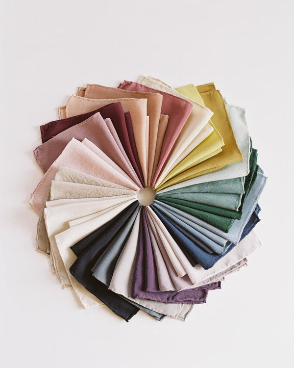 Tono + co Silk Hankies in our 24 signature colors. Perfect for everyday styling and lovingly hand-dyed in Santa Ana, California. Check out our website for more color, styling, and lookbook inspiration.