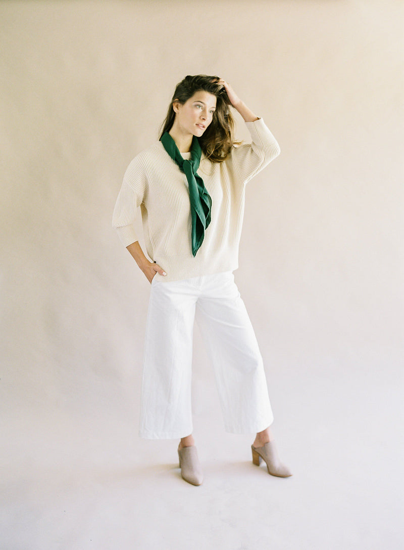 Tono + co Silk Scout Scarf in Moss. Lovingly hand-dyed in Santa Ana, California and available in 24 signature colors. Check out our website for more style, color, and lookbook inspiration.
