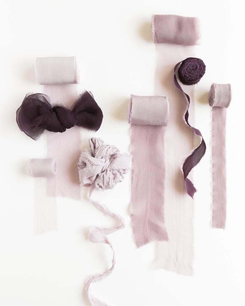 Tono + co Classic Silk Ribbon in the Lavender Collection. Lovingly hand-dyed in Santa Ana, California and available in 24 signature colors. Check out our website to view the full collection and for color, wedding, and styling inspiration.
