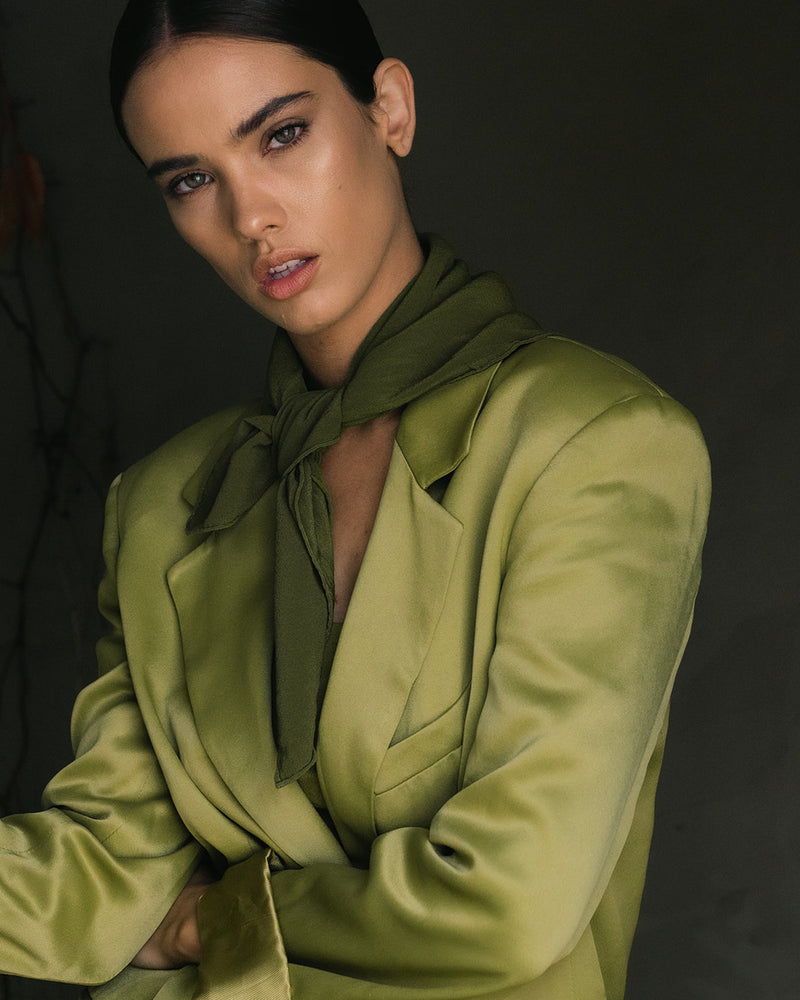 'The Classic' Washable Silk Scarf in Olive
